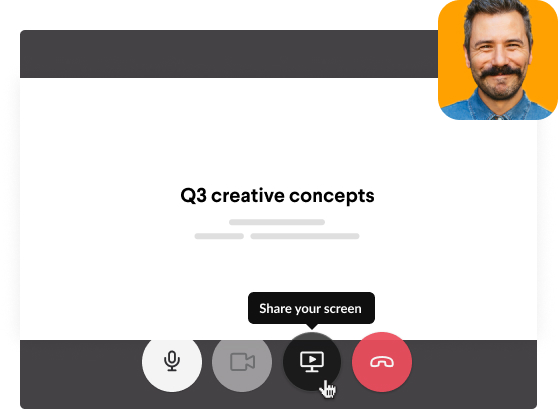 Zoom screen sharing interface with prompt to share your screen and audio controls.