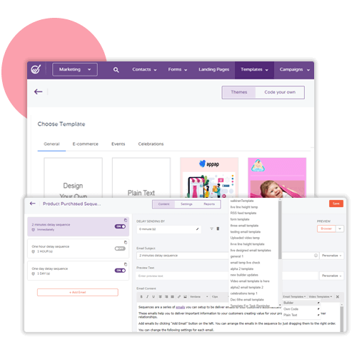 ActiveCampaign automation builder showing template selection options.
