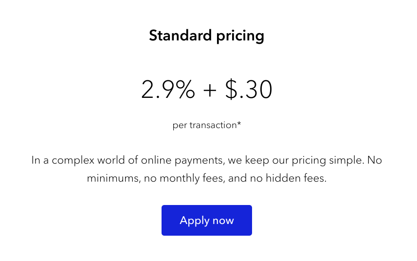Braintree standard pricing showing transaction fees per transaction.