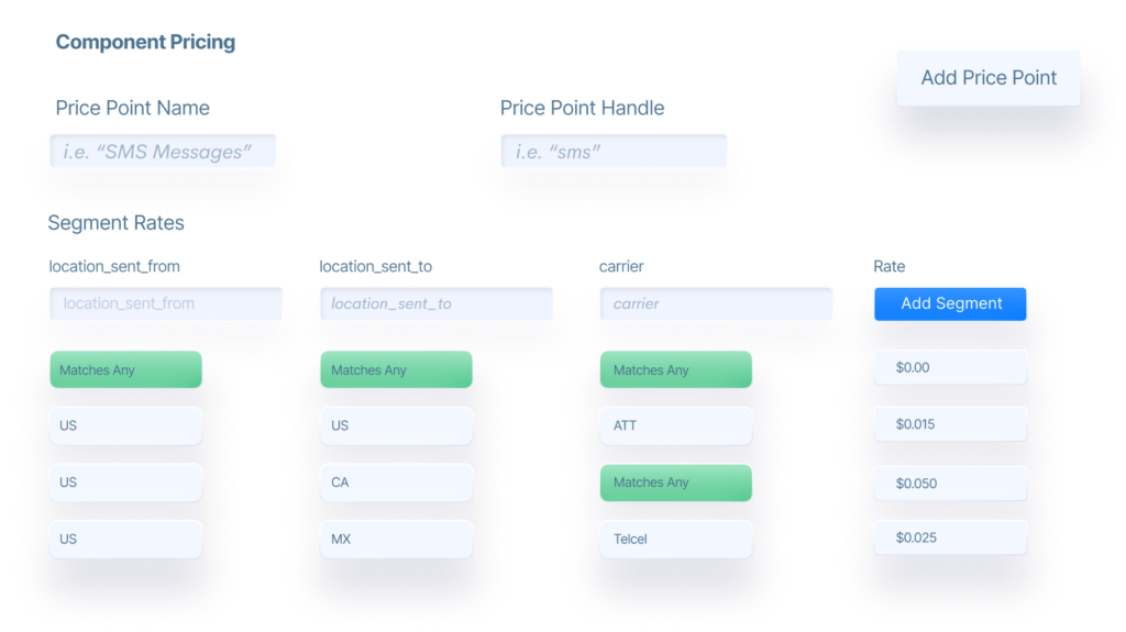 Event pricing setup showing individual event pricing and segment rates configuration.