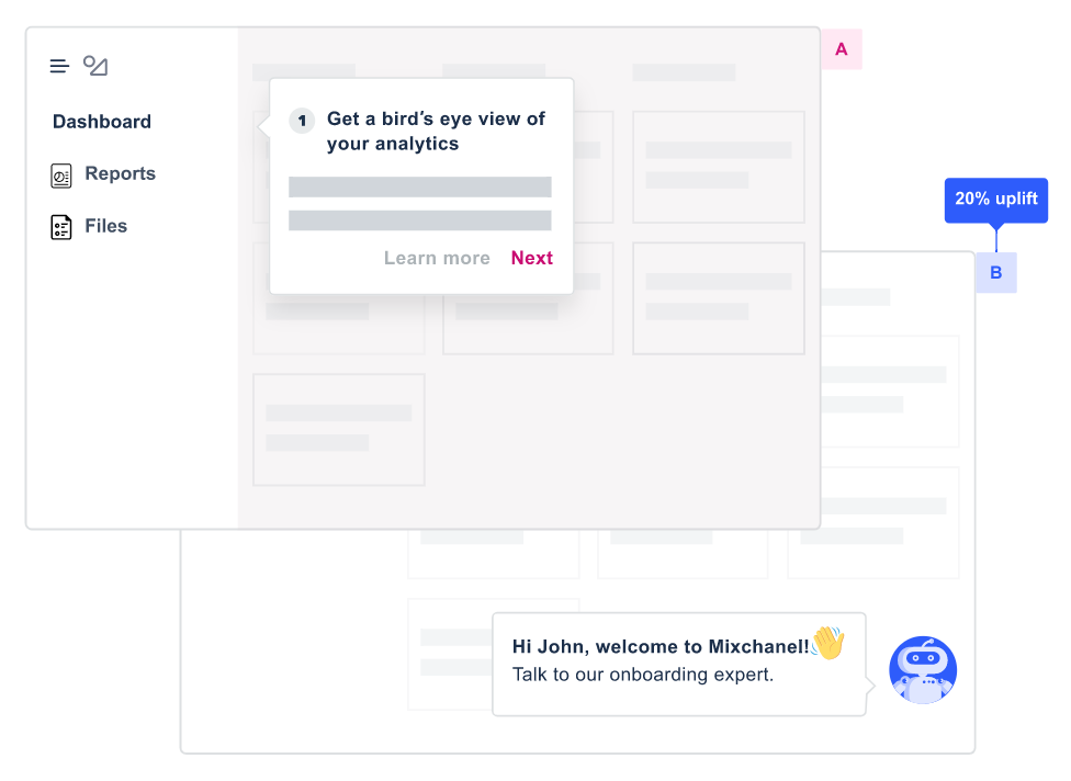 Mixpanel dashboard overview displaying analytics insights and user interaction prompts.