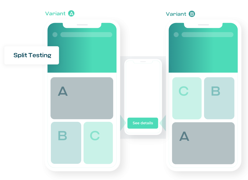 AB Tasty split testing interface showcasing two variants on mobile devices.