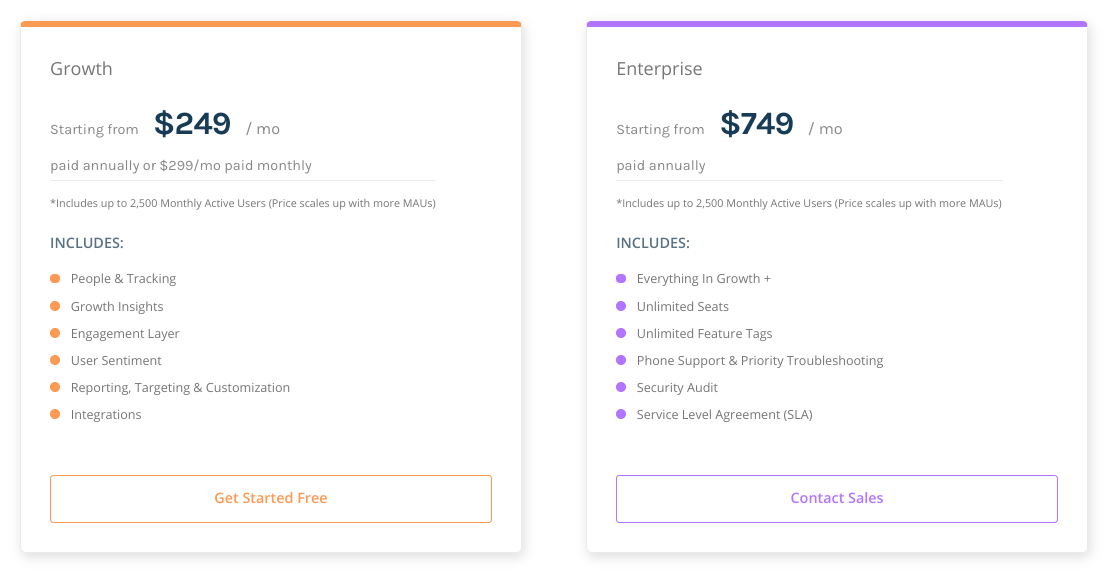 ActiveCampaign pricing details for Growth and Enterprise plans, including monthly rates and features.