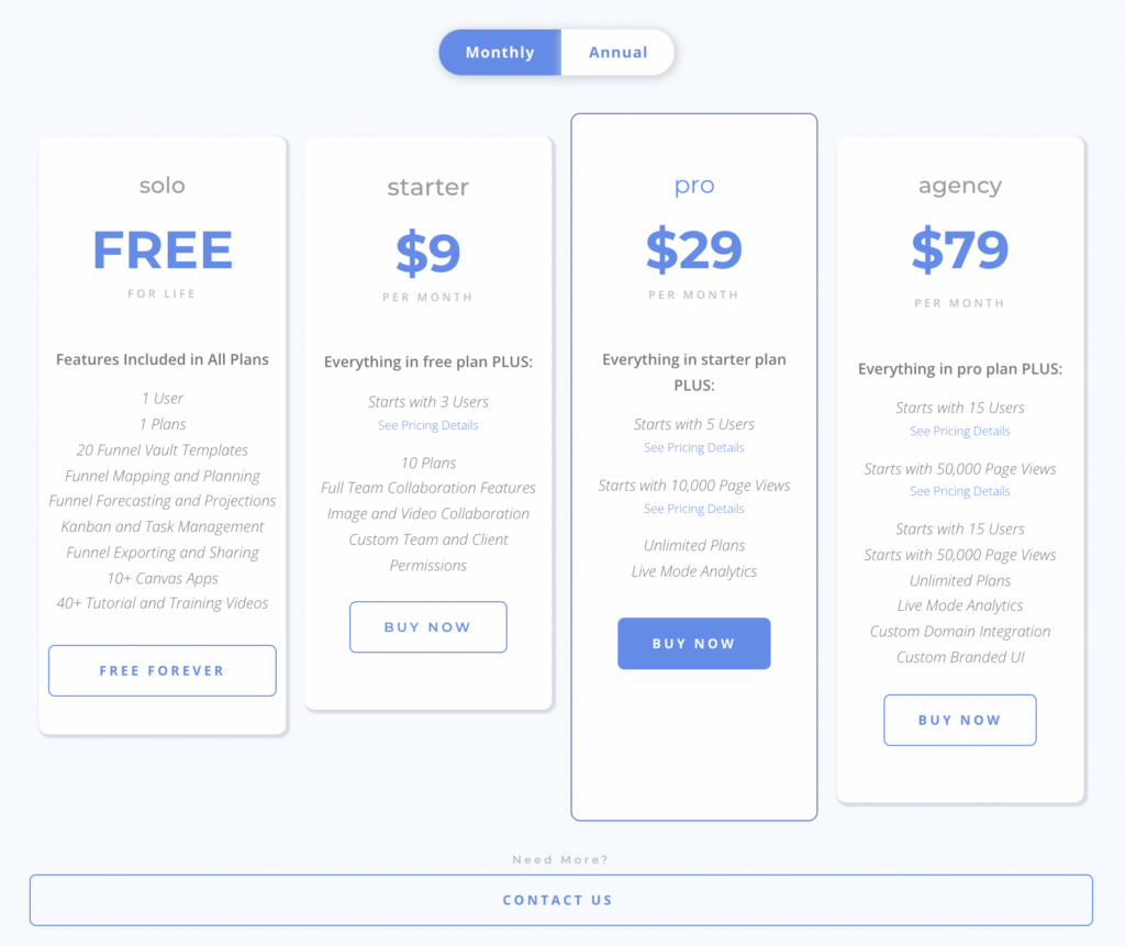 nth monthly plan pricing comparison showing features and costs.
