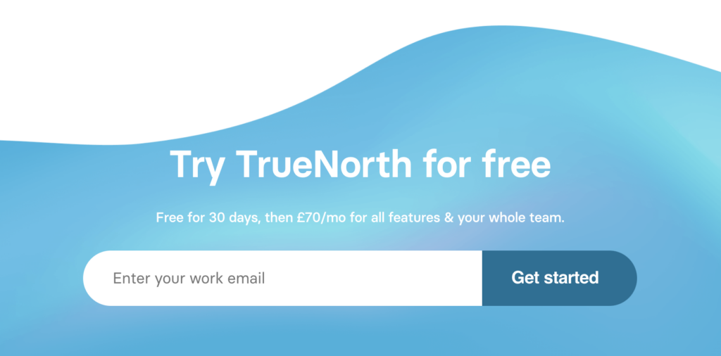 TrueNorth pricing page highlighting free trial and subscription details.