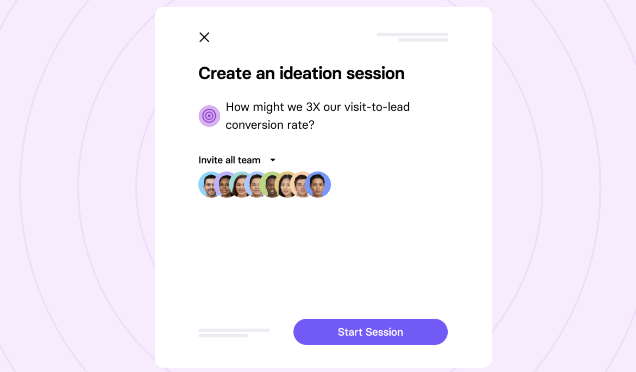 TrueNorth ideation session creation interface showing team member invitations.