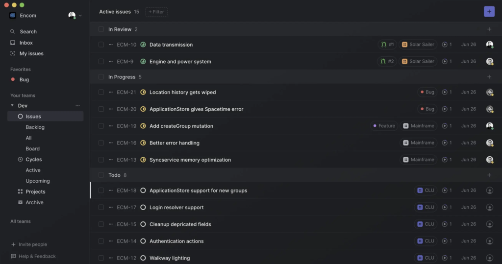 Linear user interface