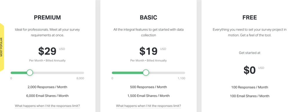 Screenshot of SurveySparrow pricing