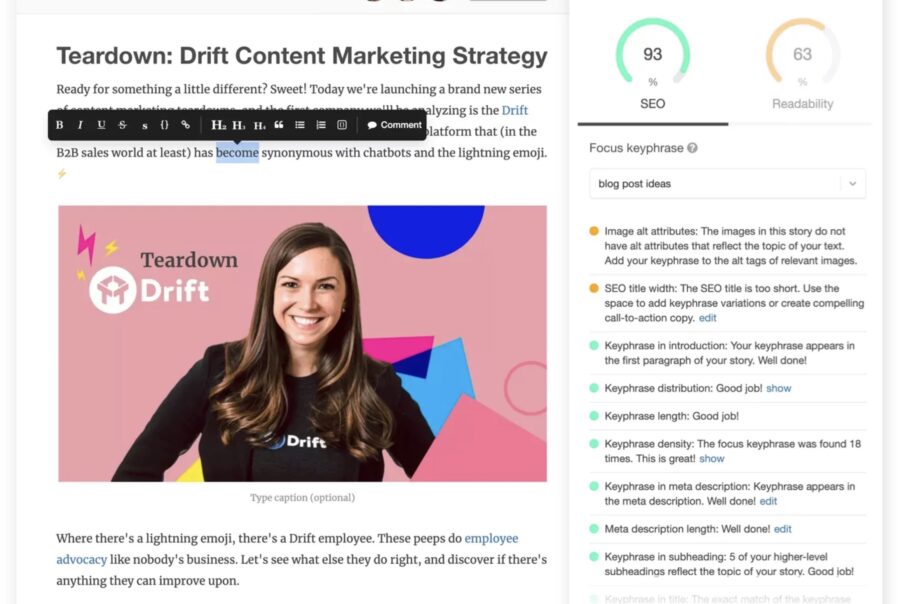 Screenshot of StoryChief's content editor