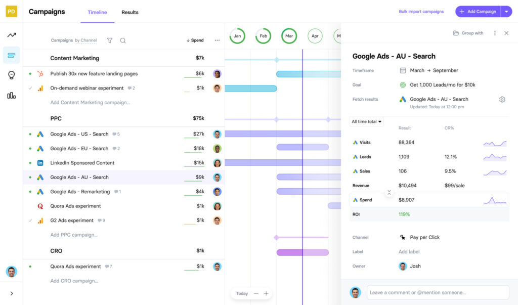 Screenshot of ClickUp's timeline tool