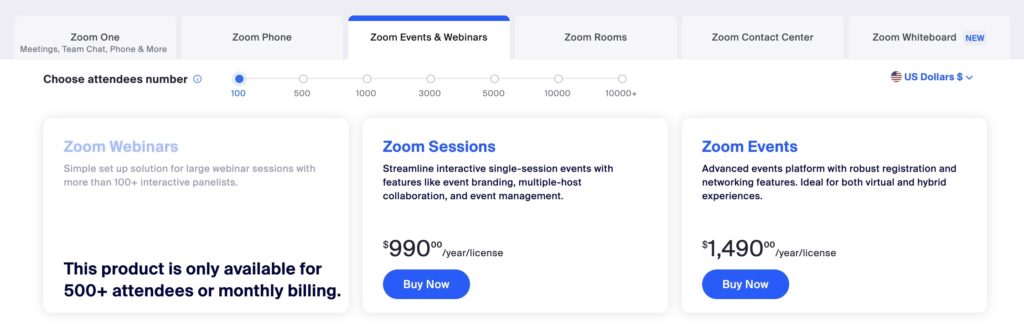 Zoom Events pricing