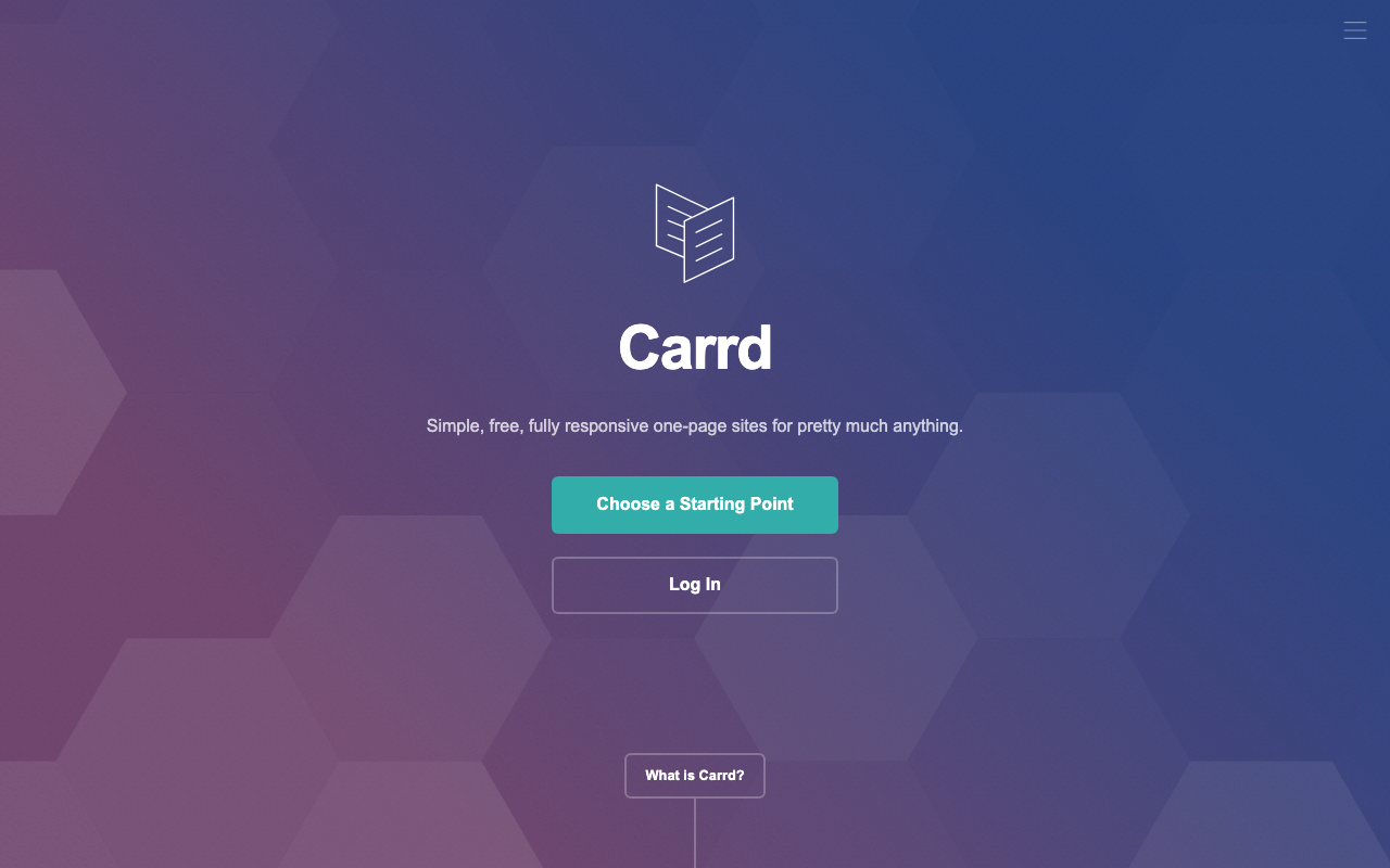 Carrd homepage showcasing options to start building a one-page site.