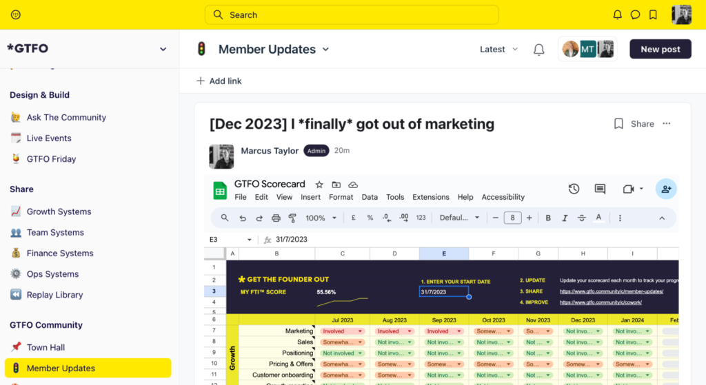Circle platform interface displaying community management features.