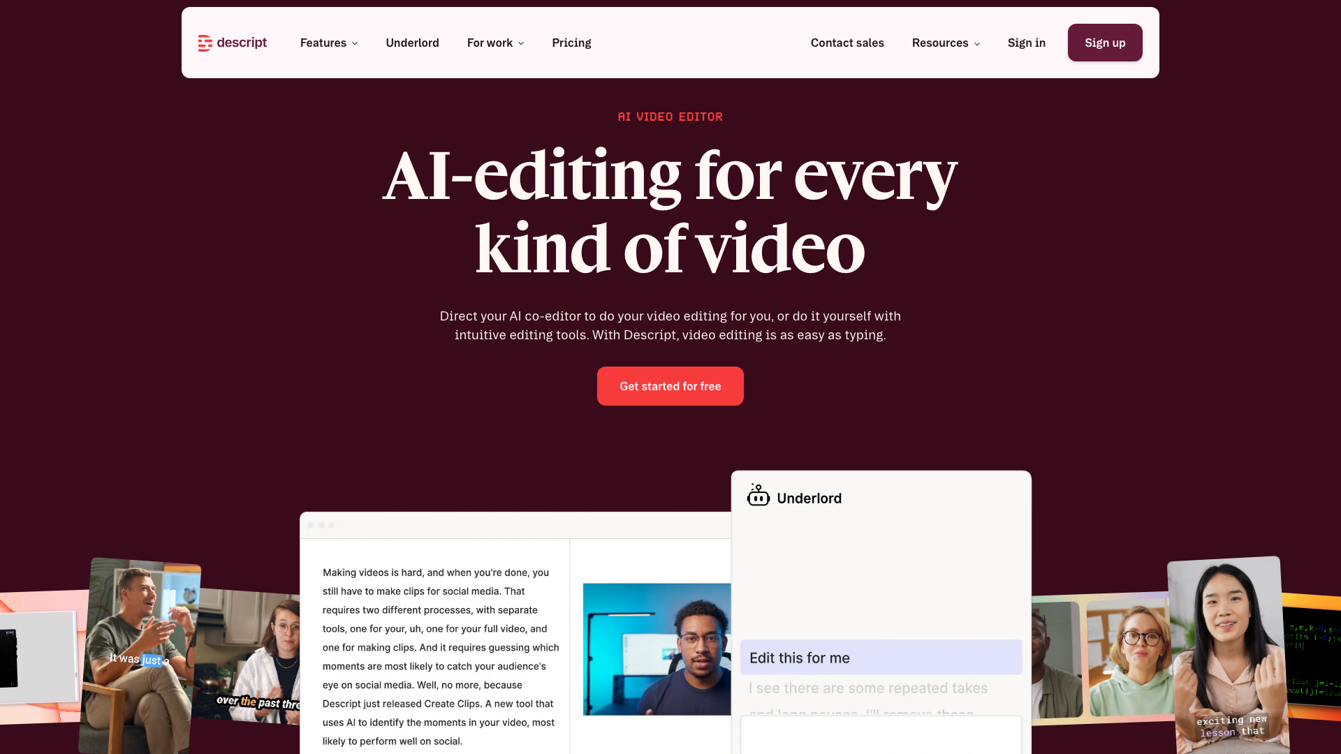 Descript homepage