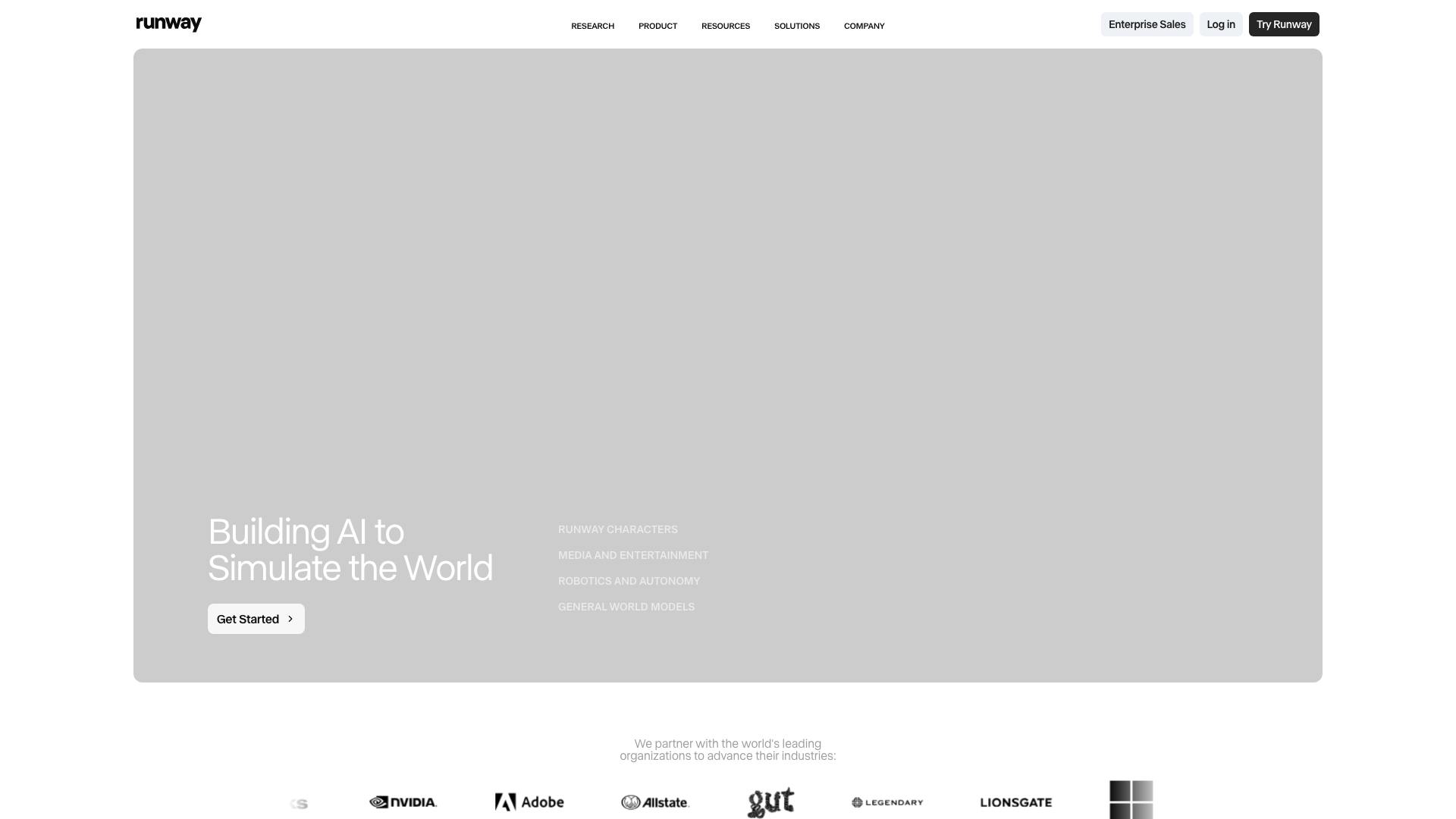 Runway ML homepage