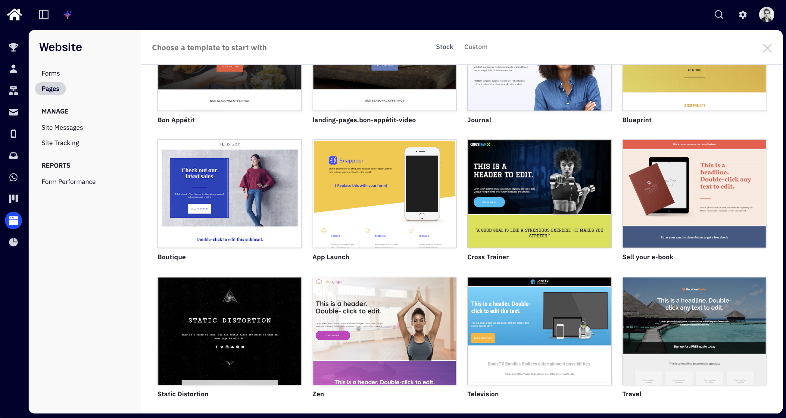 ActiveCampaign landing page template gallery — pre-built layouts for webinar registration, lead capture and event pages.