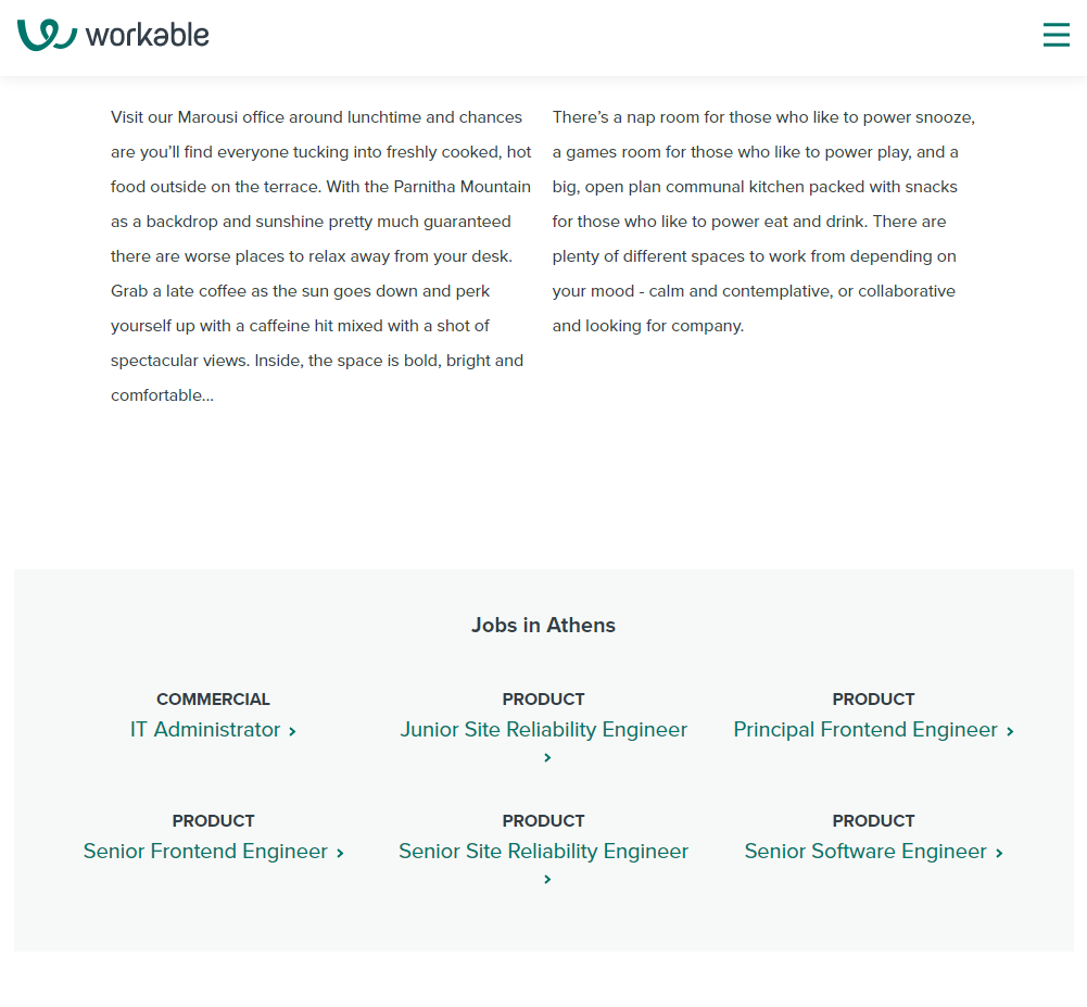 Workable job listings interface displaying available positions.