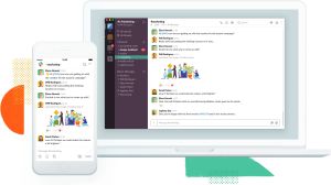 Slack interface displaying team communication and collaboration features.
