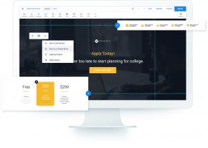 Instapage landing page builder interface showcasing various features and options.