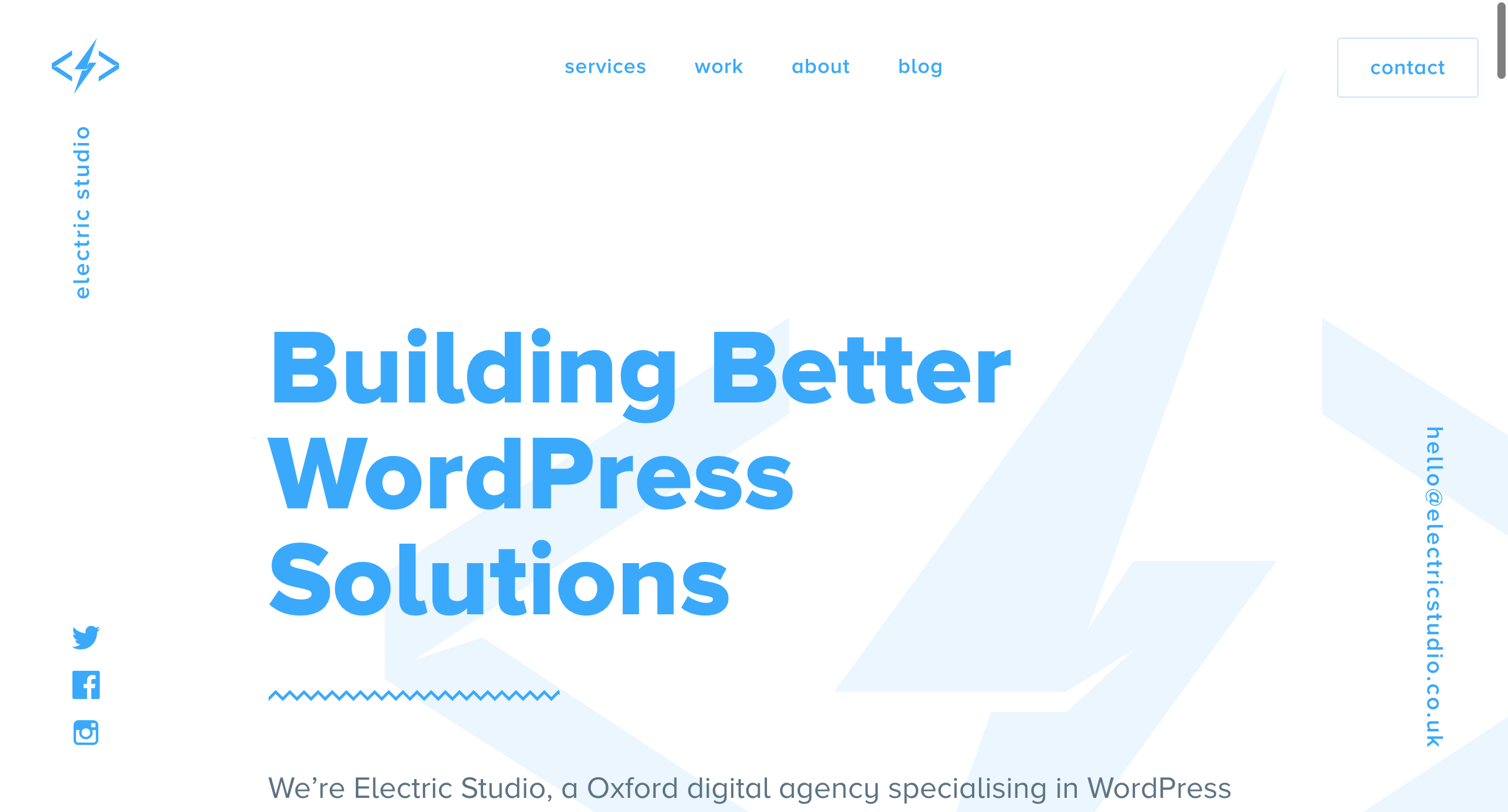 Electric Studio homepage showcasing WordPress design services.