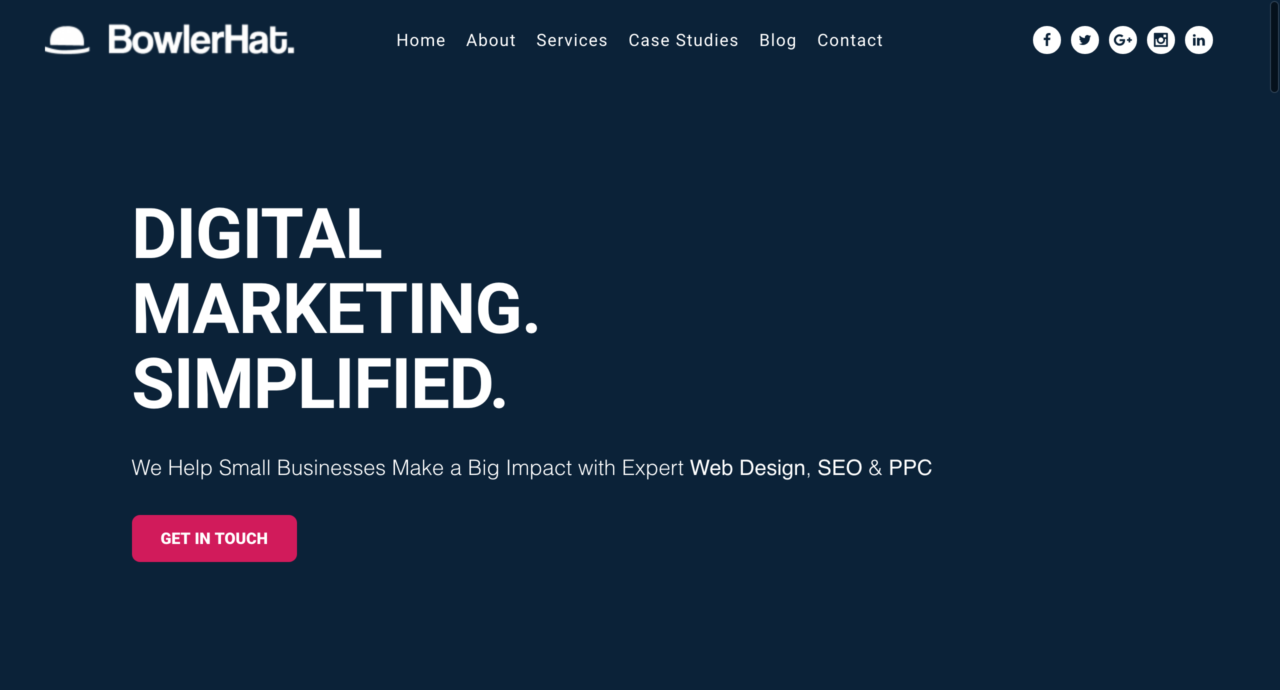 BowlerHat website showing digital marketing services offered.