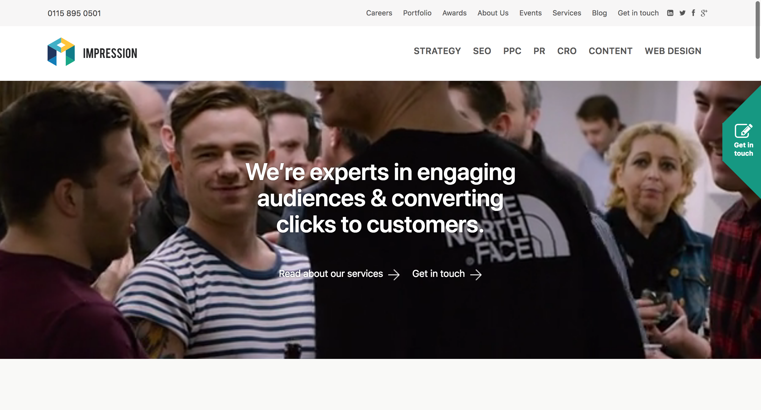 Impression homepage displaying engagement services and team interaction.