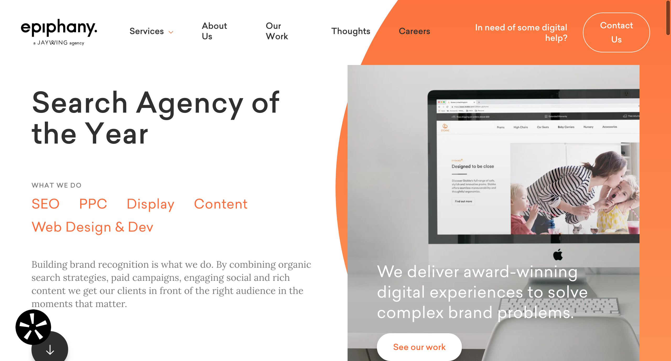 Epiphany website homepage showcasing their design and branding services.