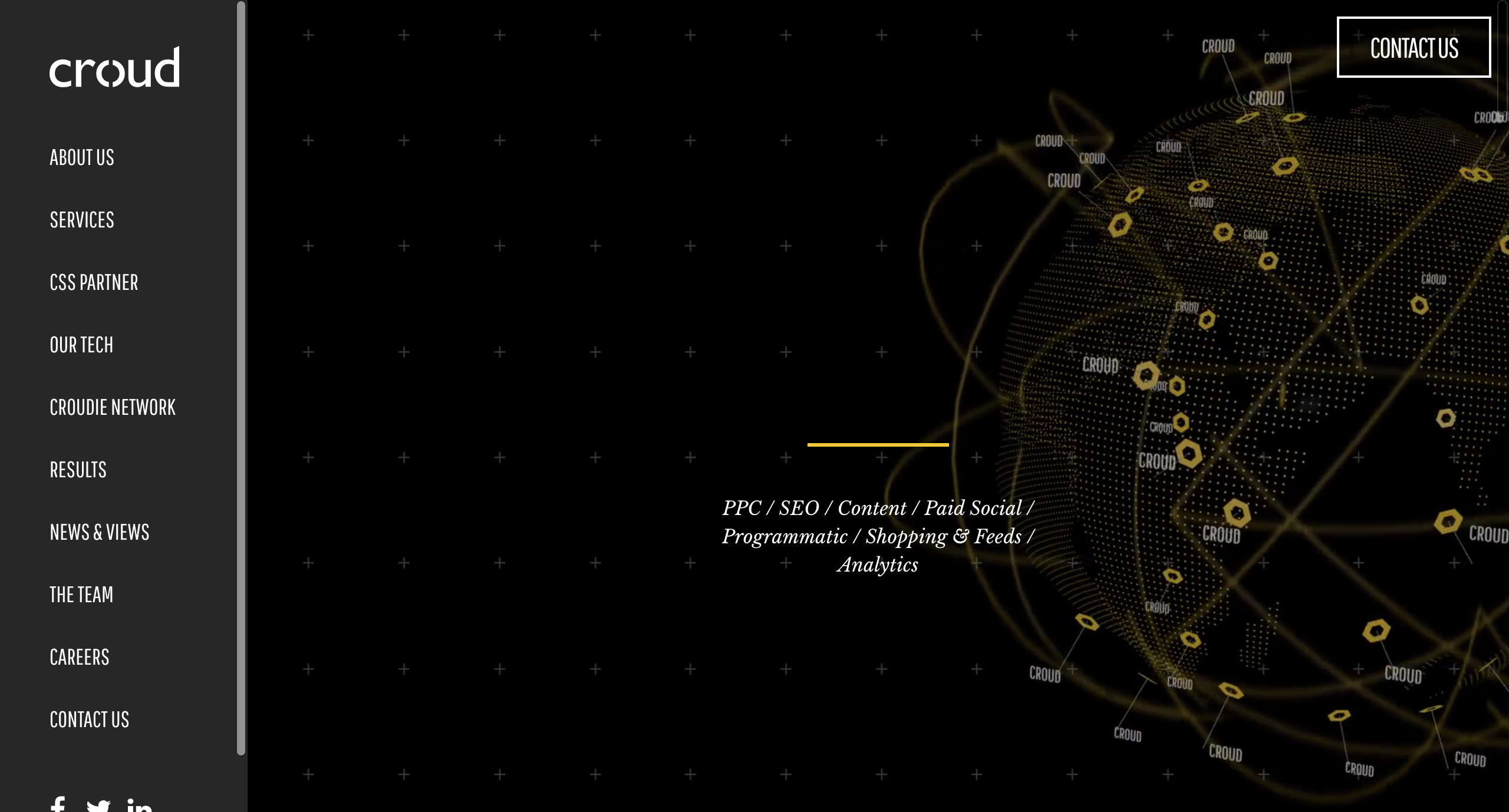 Croud services map highlighting PPC, SEO, content, and analytics options.