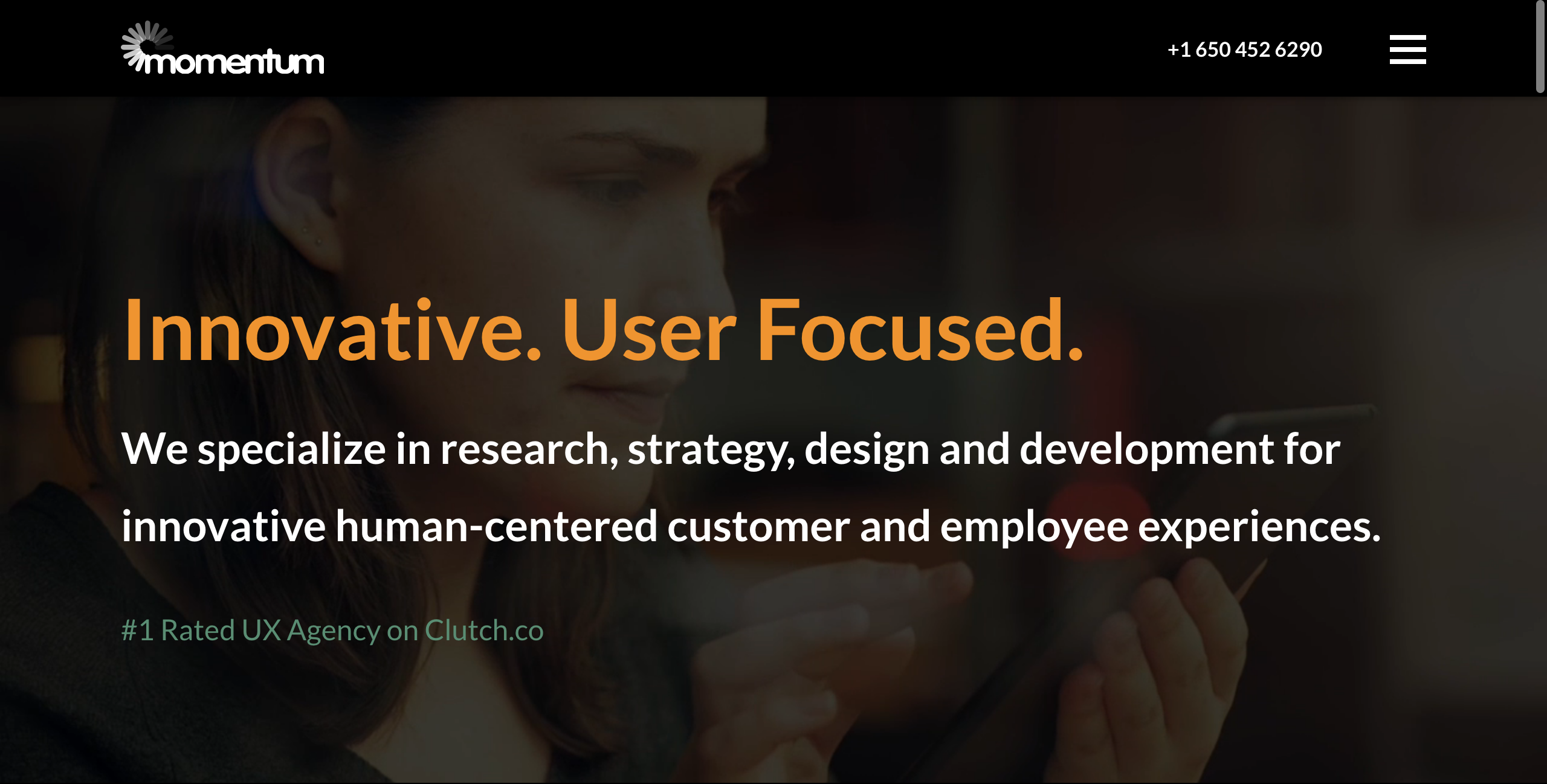 Momentum homepage showcasing their user-focused digital agency services.