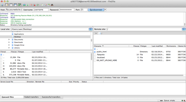 Filezilla FTP client