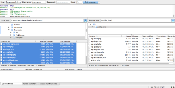 Uploading WordPress by FTP