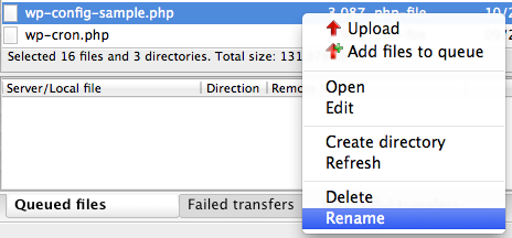 Renaming the WP-config.php file